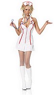 Nurse, costume dress, halterneck, pleats, front zipper, collar